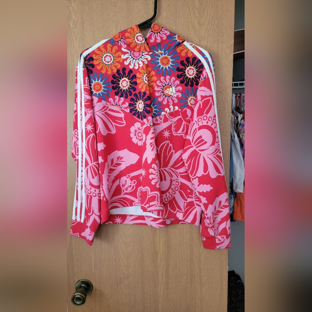 Adidas Vibrant Floral Jacket with Pink and Orange